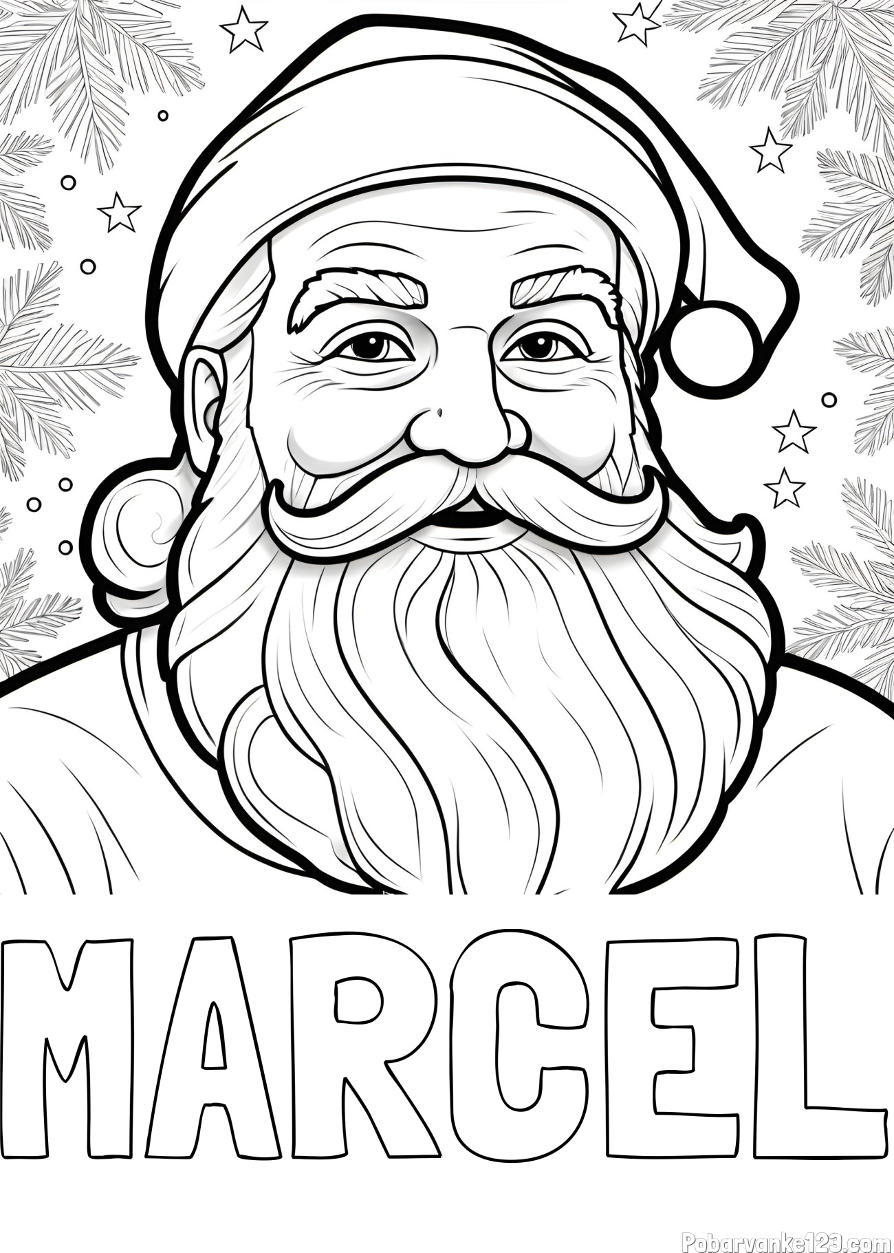 Pobarvanka imena MARCEL in Čudovita pobarvanka nasmejanega Božička