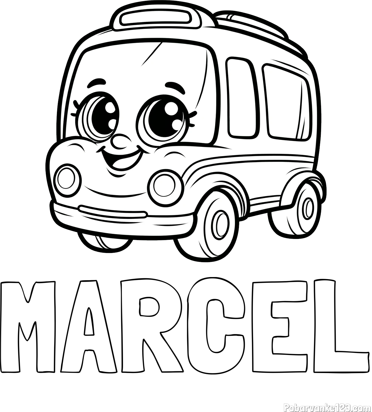 Pobarvanka imena MARCEL in pobarvanka nasmejanega avtobusa