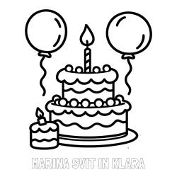 Online izdelana pobarvanka - Pobarvanka imena MARINA SVIT IN KLARA in pobarvanka velike rojstnodnevne torte
