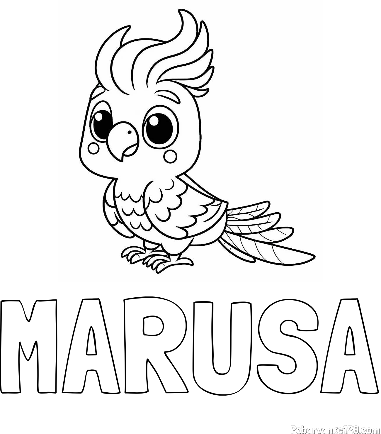 Pobarvanka imena MARUŠA in pobarvanka ljubke papige