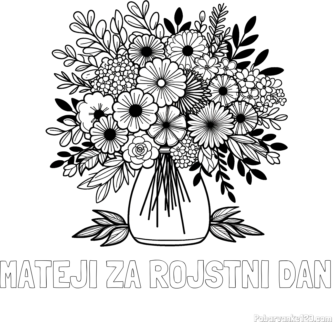 Pobarvanka imena MATEJI ZA ROJSTNI DAN in pobarvanka veliekga šopka rož