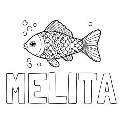 Online izdelana pobarvanka - Pobarvanka imena MELITA in pobarvanka ribe