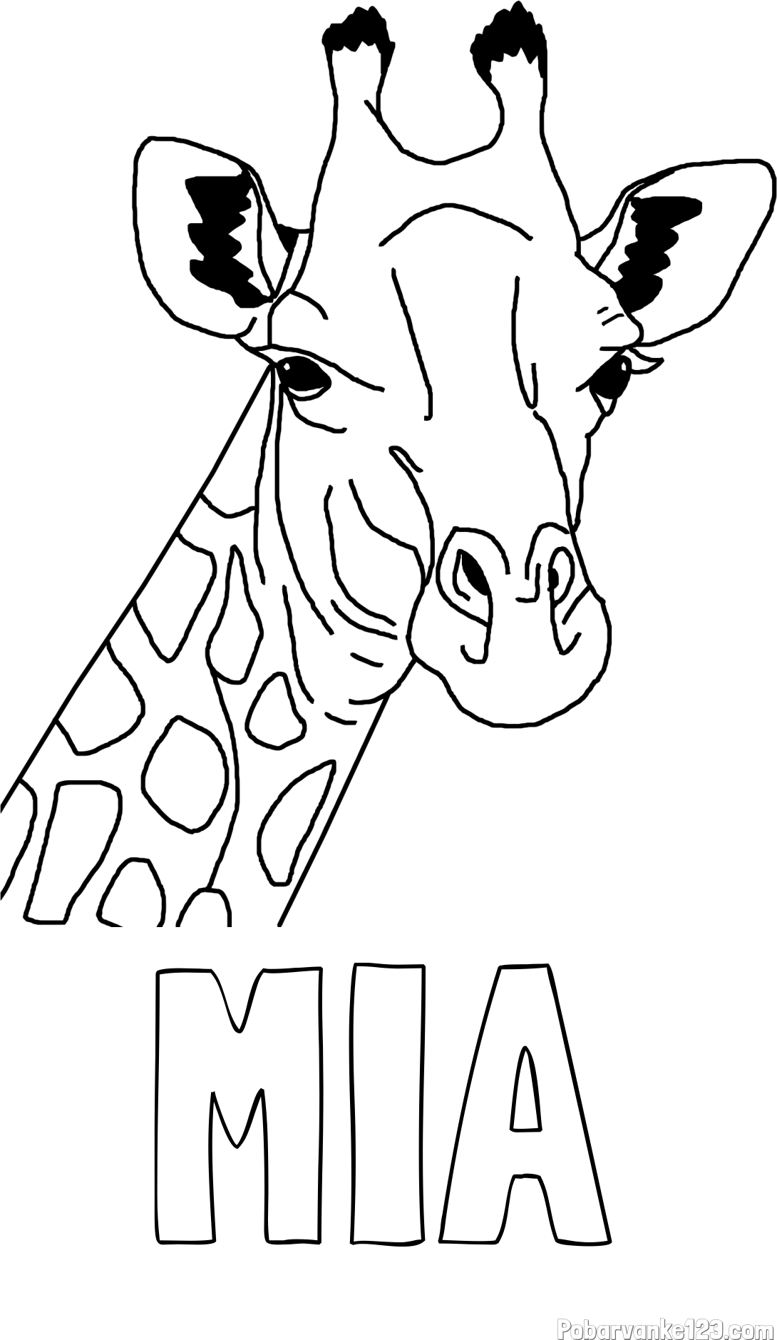 Pobarvanka imena MIA in lepa pobarvanka žirafje glave