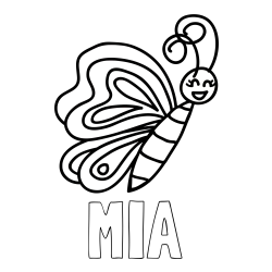 Online izdelana pobarvanka - Pobarvanka imena MIA in pobarvanka ljubkega metulja