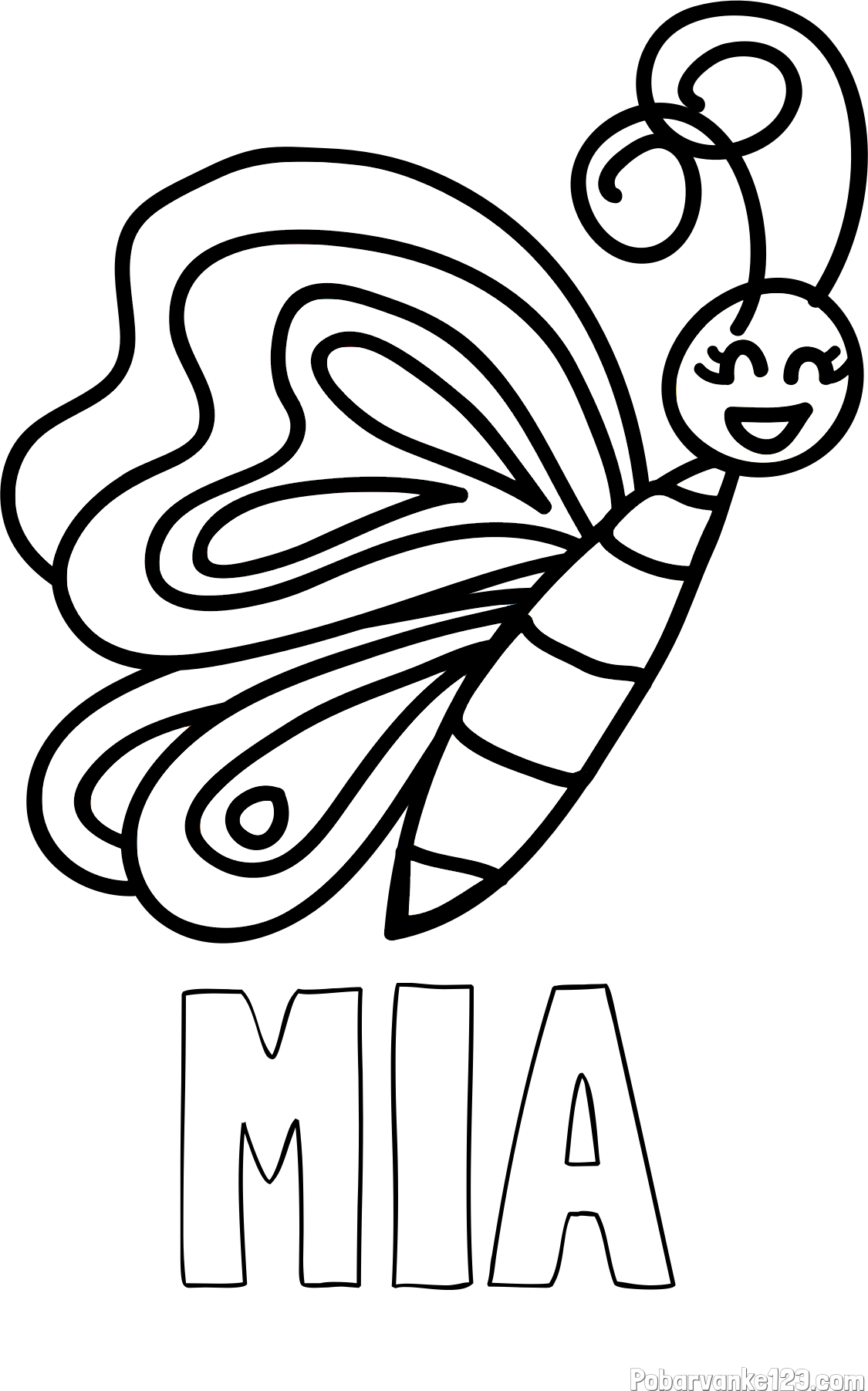 Pobarvanka imena MIA in pobarvanka ljubkega metulja