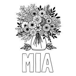Online izdelana pobarvanka - Pobarvanka imena MIA in pobarvanka veliekga šopka rož