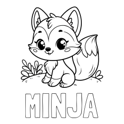 Online izdelana pobarvanka - Pobarvanka imena MINJA in pobarvanka lisičke