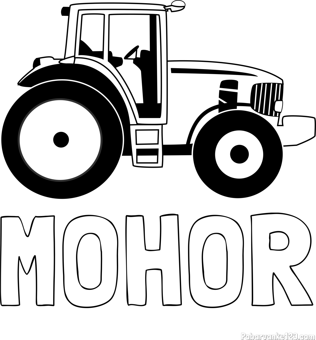 Pobarvanka imena MOHOR in pobarvanka velikega in zmogljivega traktorja