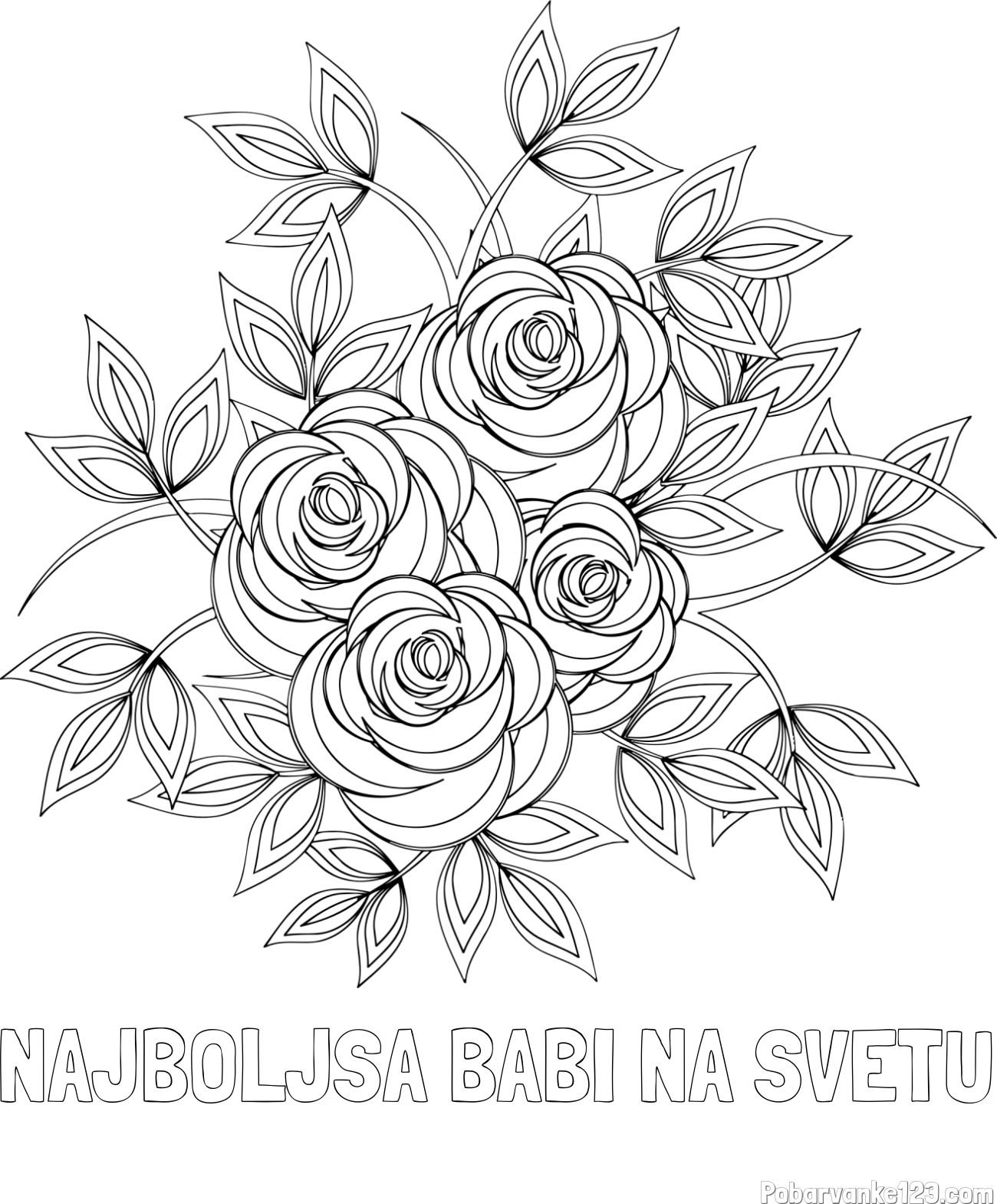 Pobarvanka imena NAJBOLJŠA BABI NA SVETU in pobarvanka šopka vrtnic