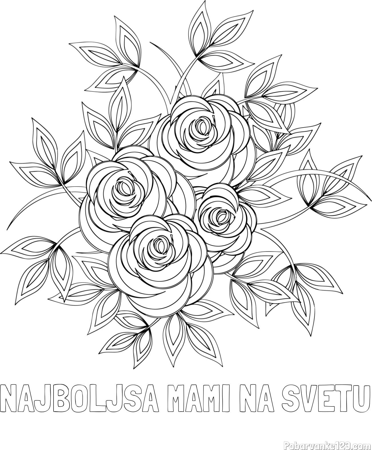 Pobarvanka imena NAJBOLJŠA MAMI NA SVETU in pobarvanka šopka vrtnic