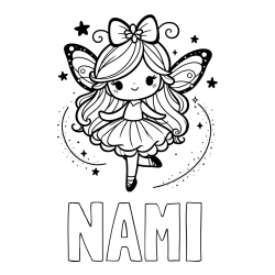Online izdelana pobarvanka - Pobarvanka imena NAMI in ljubka čarobna vila
