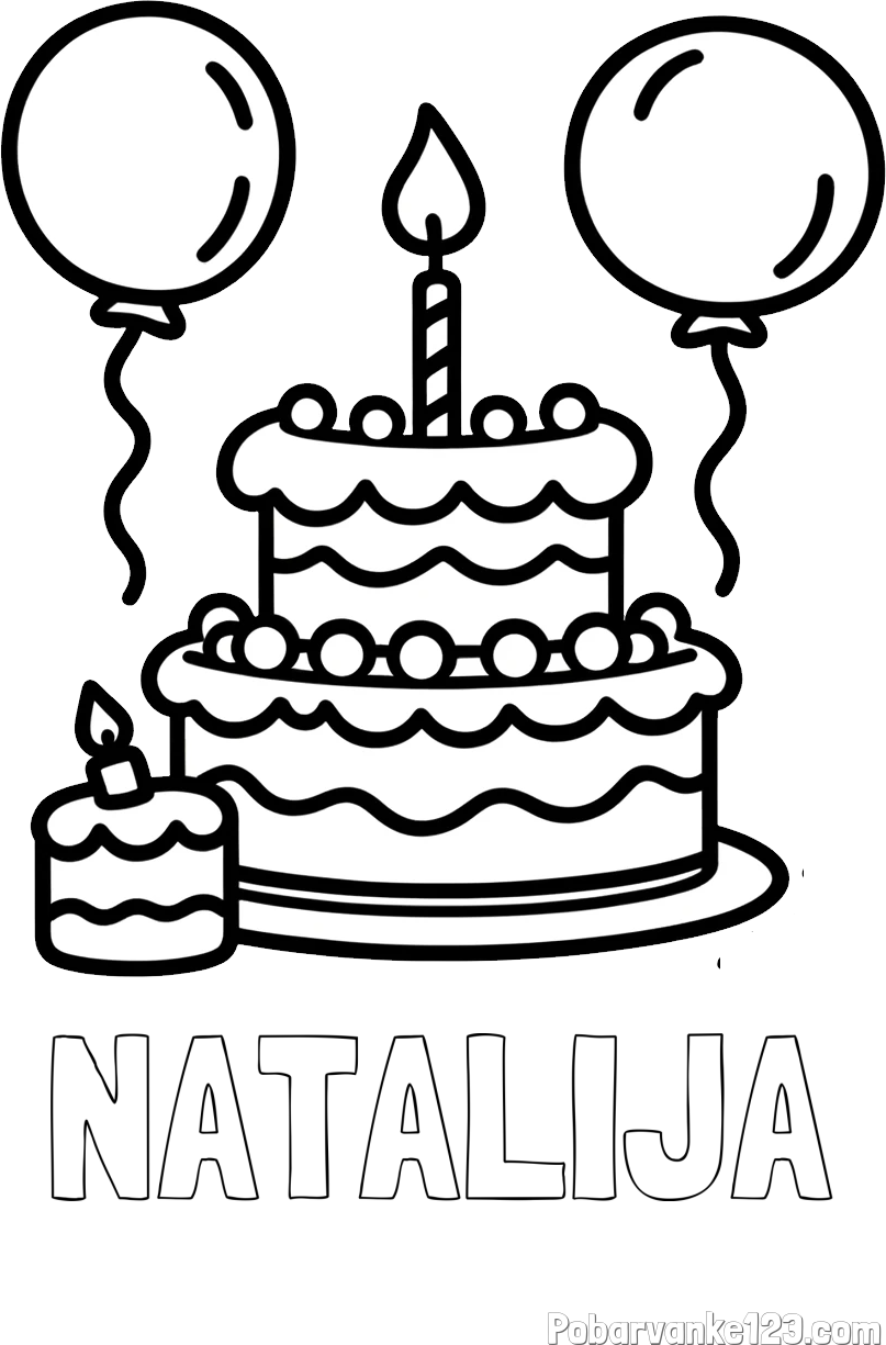 Pobarvanka imena NATALIJA in pobarvanka velike rojstnodnevne torte