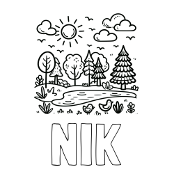 Online izdelana pobarvanka - Pobarvanka imena NIK in preprosta otroška pobarvanka narave