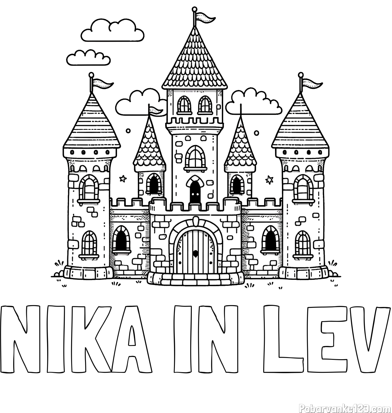 Pobarvanka imena NIKA IN LEV in pobarvnaka velikega gradu