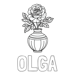 Online izdelana pobarvanka - Pobarvanka imena OLGA in pobarvanka vrtnice v vazi