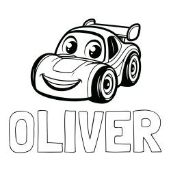 Online izdelana pobarvanka - Pobarvanka imena OLIVER in pobarvanka otroškega avtomobila