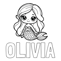 Online izdelana pobarvanka - Pobarvanka imena OLIVIA in pobarvanka prikupne morske deklice