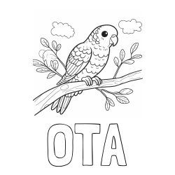 Online izdelana pobarvanka - Pobarvanka imena OTA in pobarvanka ljubkega kanarčka na veji