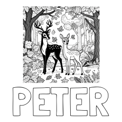 Online izdelana pobarvanka - Pobarvanka imena PETER in pobarvanka srnice in jelenčka