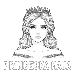 Online izdelana pobarvanka - Pobarvanka imena PRINCESKA MAJA in pobarvanka prikupne princeske s čudovitimi očmi