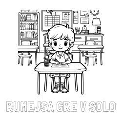 Online izdelana pobarvanka - Pobarvanka imena RUMEJSA GRE V ŠOLO in pobarvanka učenca v učilnici