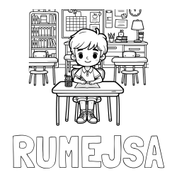 Online izdelana pobarvanka - Pobarvanka imena RUMEJSA in pobarvanka učenca v učilnici
