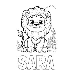 Online izdelana pobarvanka - Pobarvanka imena SARA in pobarvanka ljubkega leva