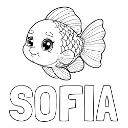 Online izdelana pobarvanka - Pobarvanka imena SOFIA in ljubka pobarvanka starejše ribe