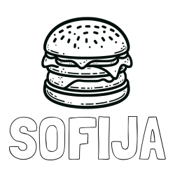 Online izdelana pobarvanka - Pobarvanka imena SOFIJA in preprosta pobarvanka hamburgerja