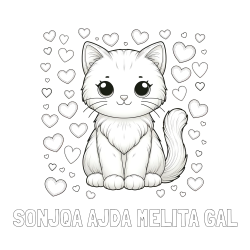 Pobarvanka imena SONJQA AJDA MELITA GAL in pobarvanka ljubke mucke obdane s srčki