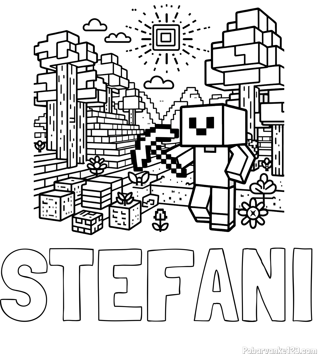 Pobarvanka imena STEFANI in pobarvanka Minecraft sveta