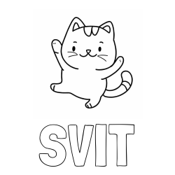 Online izdelana pobarvanka - Pobarvanka imena SVIT in pobarvanka razigrane mačke