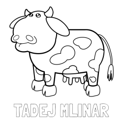 Online izdelana pobarvanka - Pobarvanka imena TADEJ MLINAR in otroška pobarvanka smešne krave
