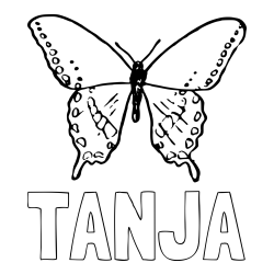 Online izdelana pobarvanka - Pobarvanka imena TANJA in starejša in preprosta pobarvanka metulja