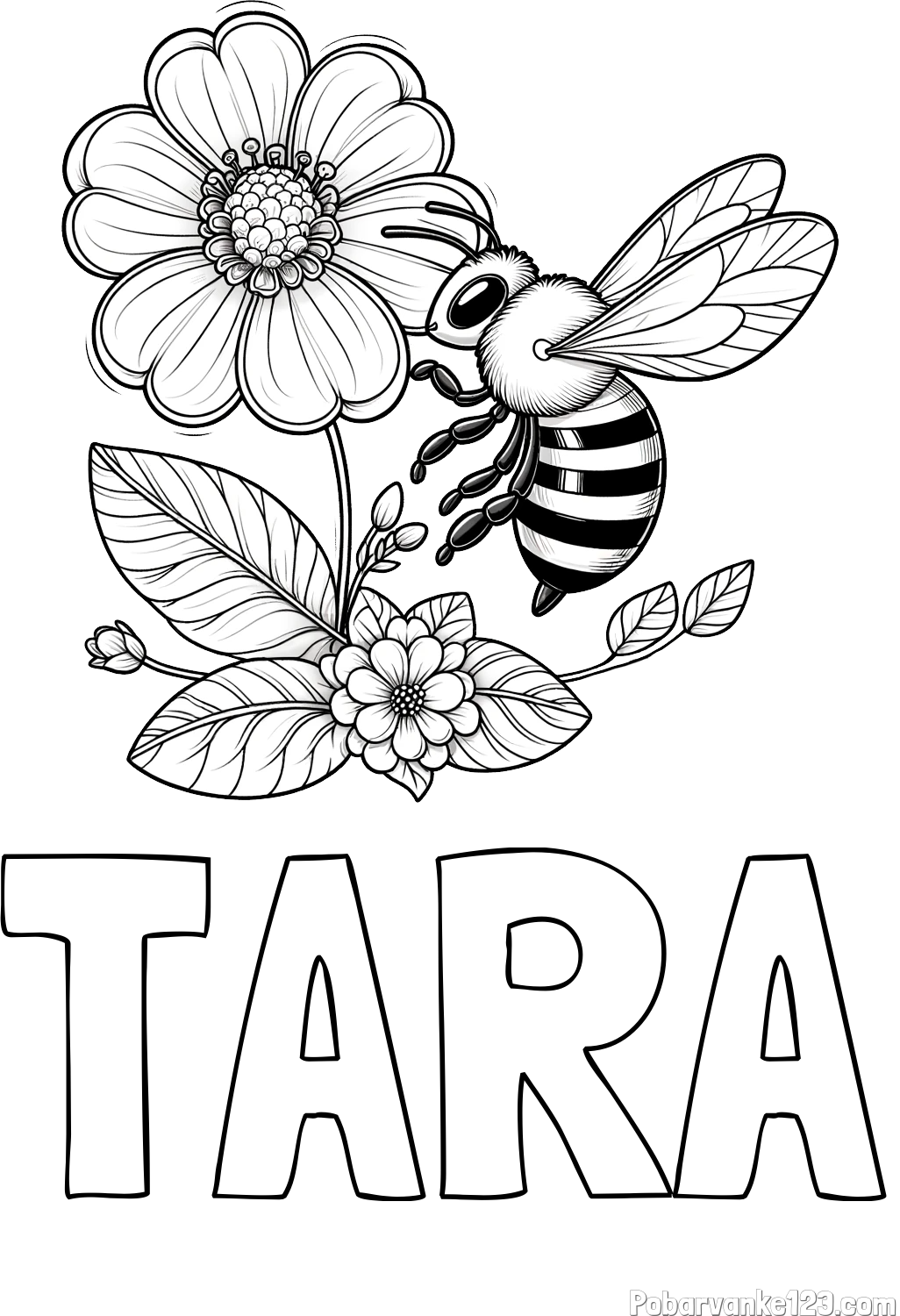 Pobarvanka imena TARA in otroška pobarvanka čebelice in rožice