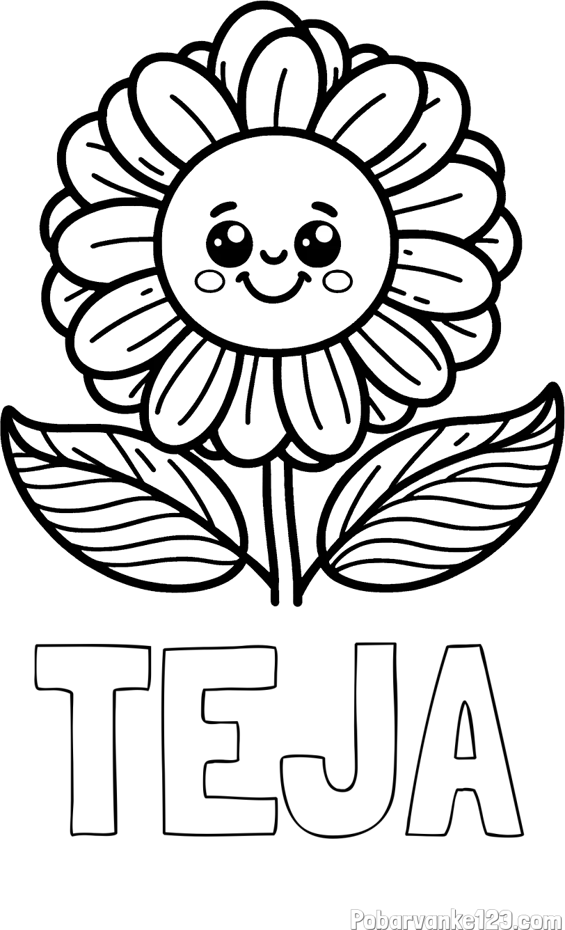 Pobarvanka imena TEJA in pobarvanka ljubke in nasmejane rože