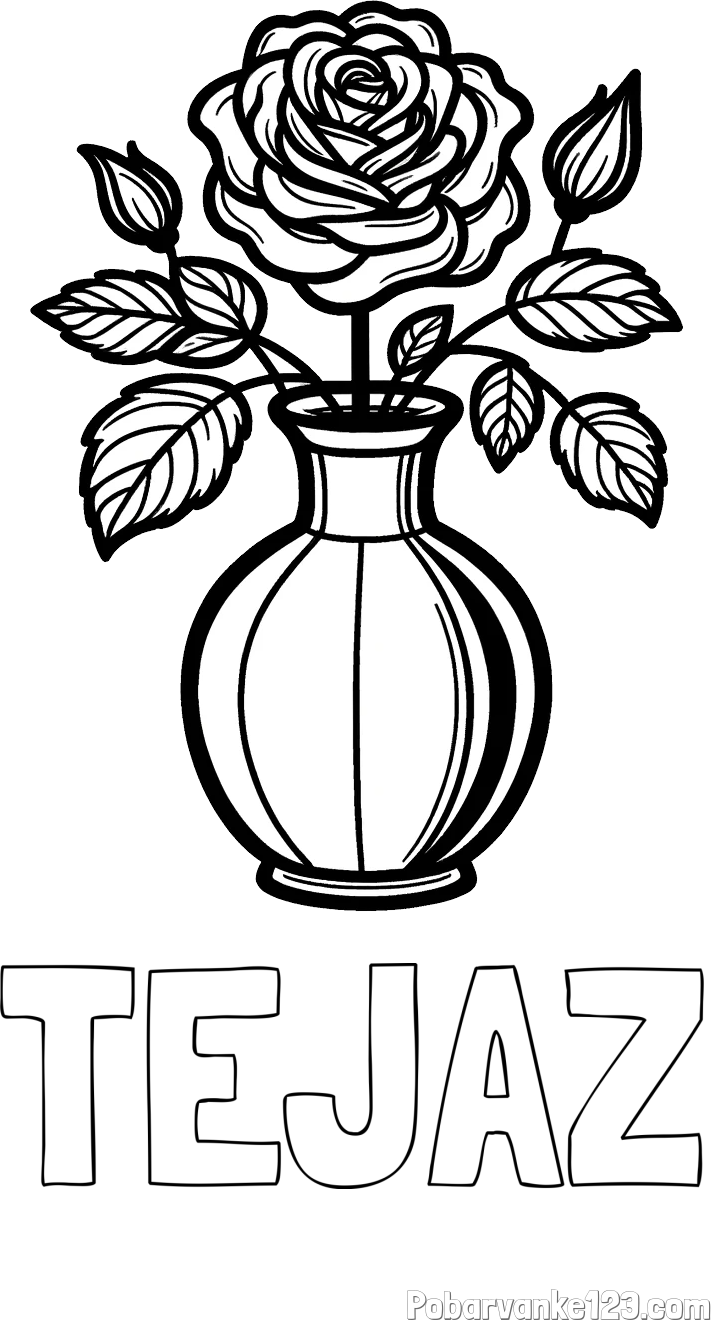 Pobarvanka imena TEJAŽ in pobarvanka čudovite vrtnice v vazi
