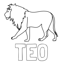 Online izdelana pobarvanka - Pobarvanka imena TEO in otroška pobarvanka leva