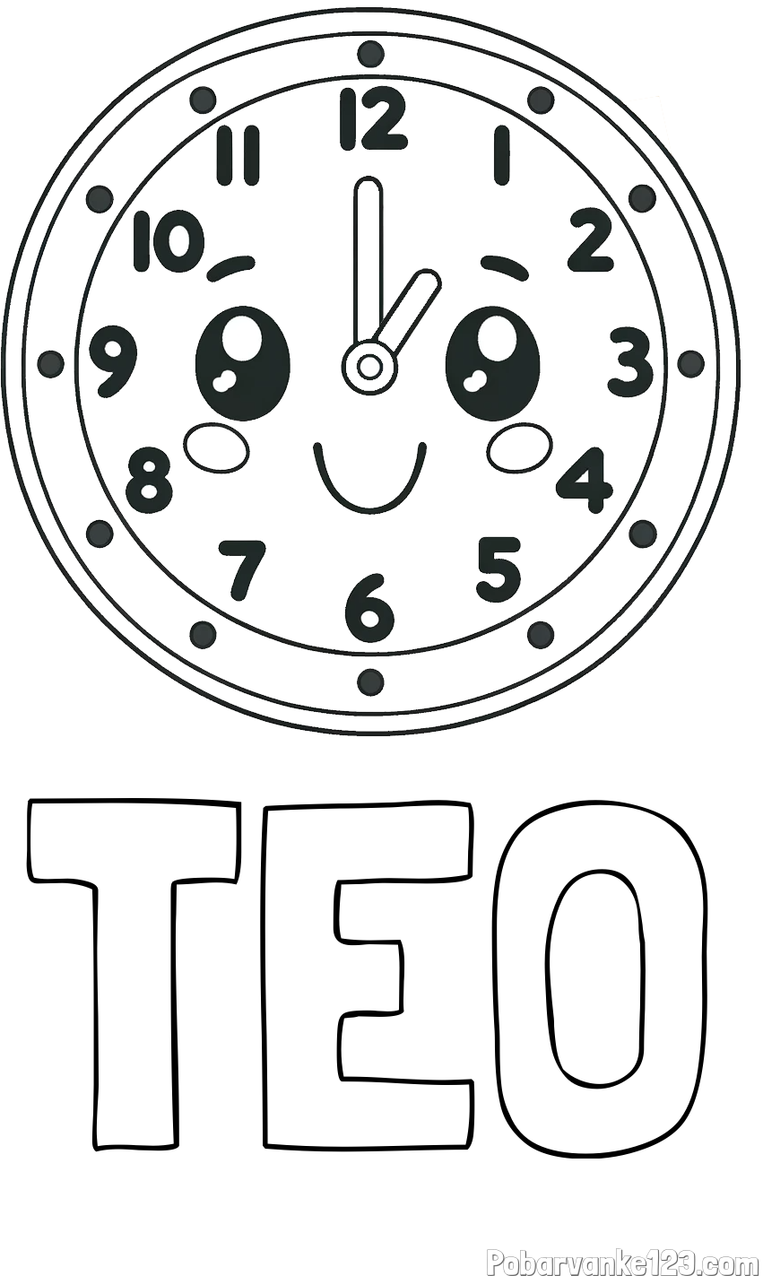 Pobarvanka imena TEO in otroška pobarvanka nasmejane ure