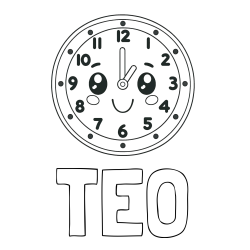 Online izdelana pobarvanka - Pobarvanka imena TEO in otroška pobarvanka nasmejane ure