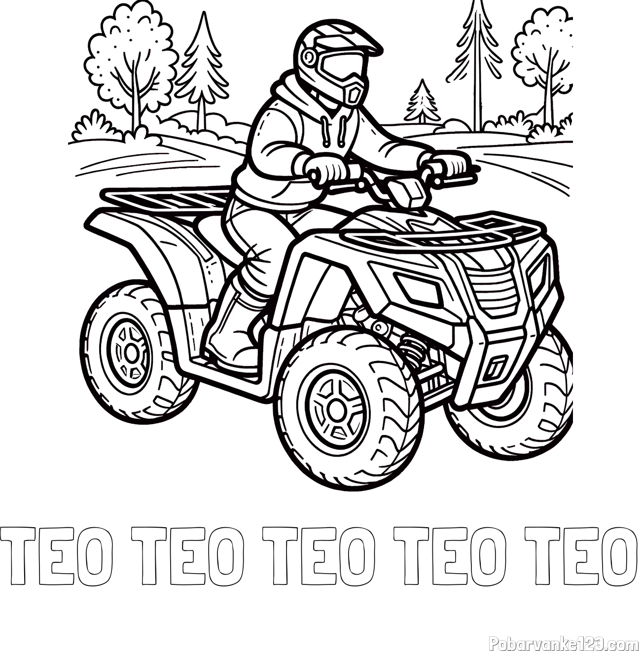 Pobarvanka imena TEO TEO TEO TEO TEO in pobarvanka motorista na štirikolesniku