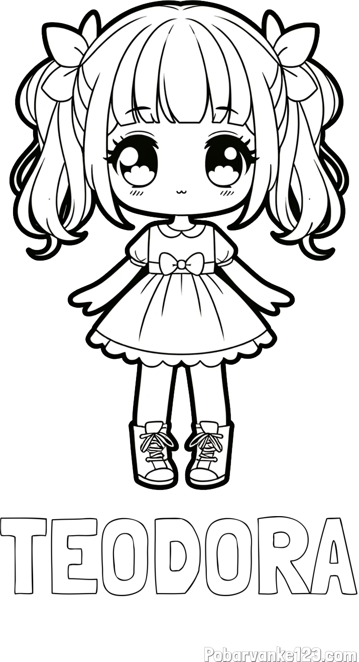 Pobarvanka imena TEODORA in pobarvanka anime punčke