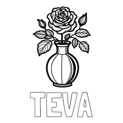 Online izdelana pobarvanka - Pobarvanka imena TEVA in pobarvanka čudovite vrtnice v vazi