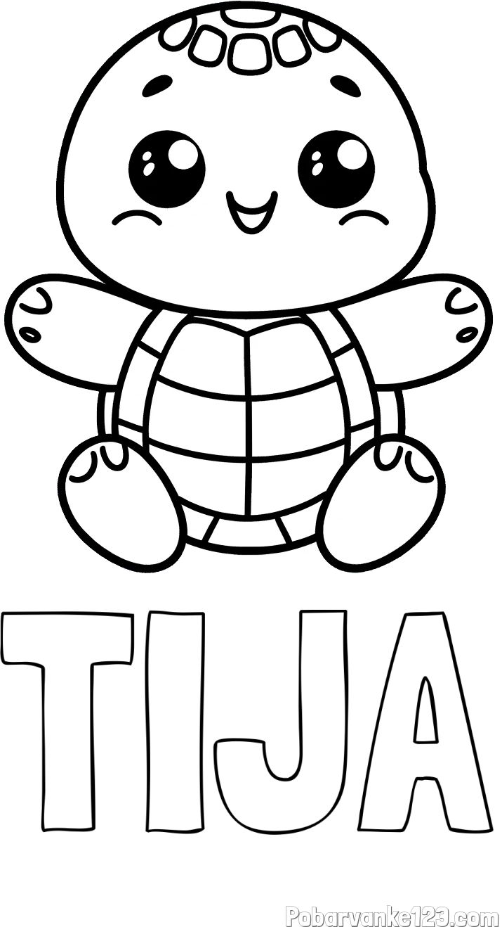 Pobarvanka imena TIJA in otroška pobarvanka ljubke in nasmejane želvice