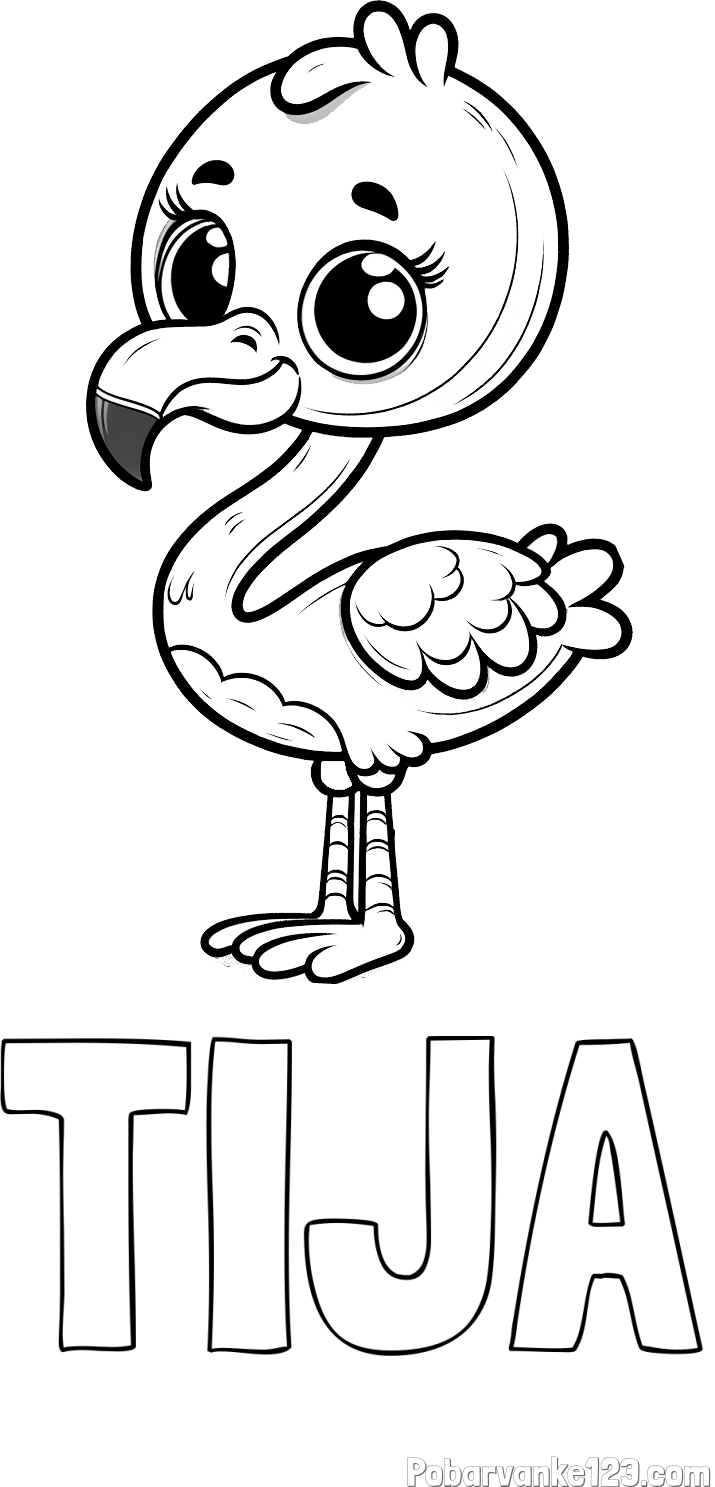 Pobarvanka imena TIJA in pobarvanka majhnega flaminga