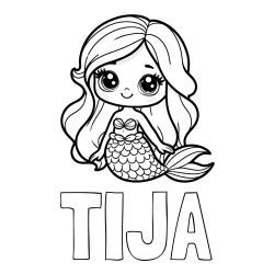 Online izdelana pobarvanka - Pobarvanka imena TIJA in pobarvanka prikupne morske deklice
