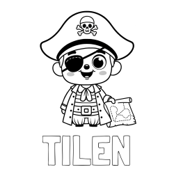 Online izdelana pobarvanka - Pobarvanka imena TILEN in otroška pobarvanka ljubkega gusarja z zemljevidom