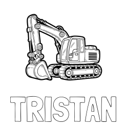Online izdelana pobarvanka - Pobarvanka imena TRISTAN in pobarvanka velikega delovnega stroja - bagra