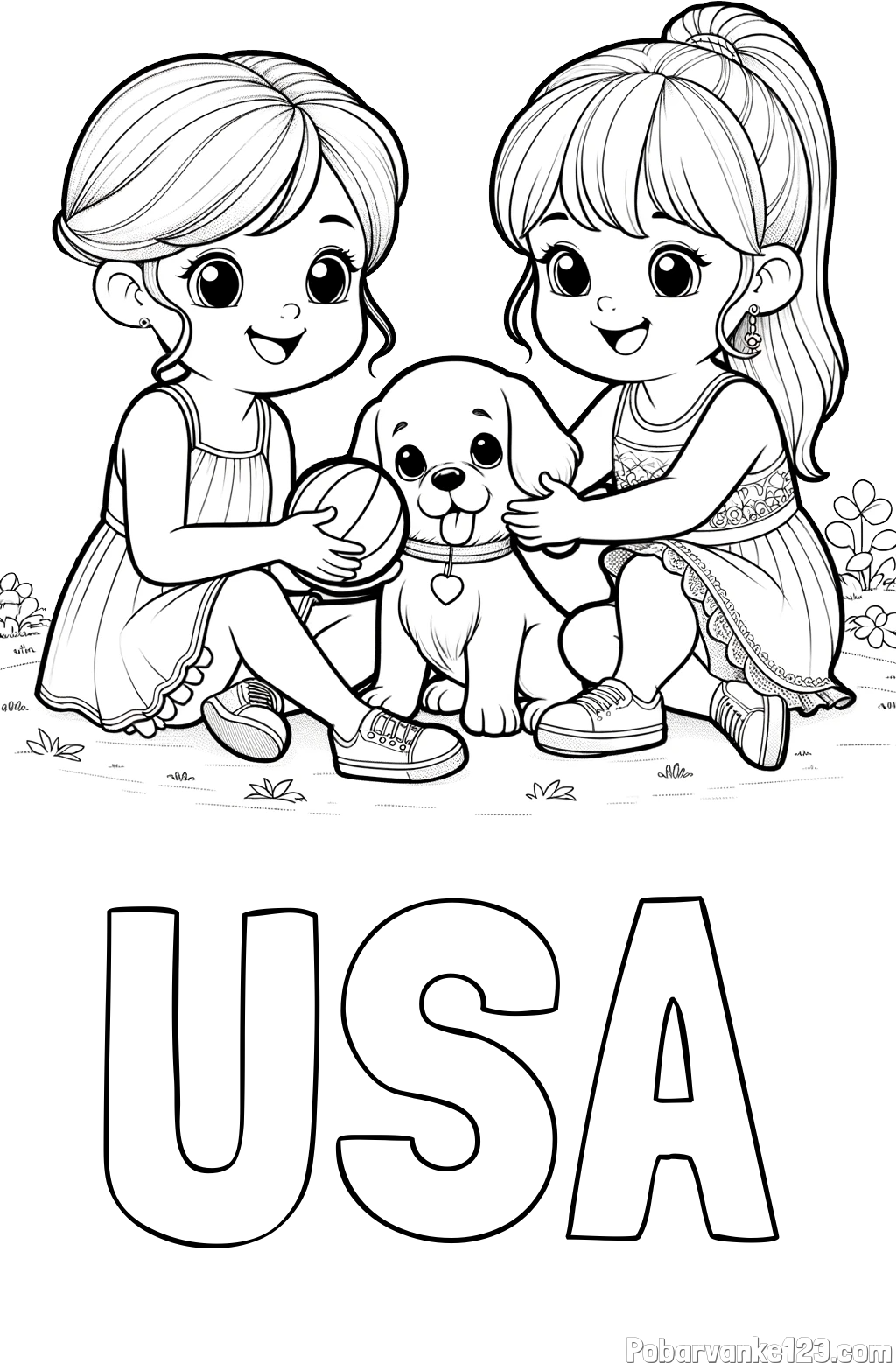 Pobarvanka imena USA in pobarvanka prijateljic s kužkom