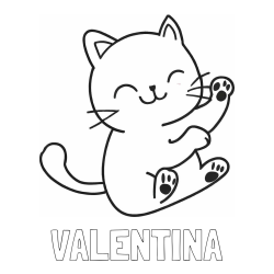 Online izdelana pobarvanka - Pobarvanka imena VALENTINA in pobarvanka razigranega mucka